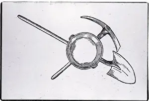 Pick Prints: Gold Pan And Shovel. Gold Mining Symbol