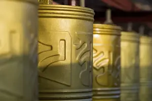 Non Western Script Prints: Golden Prayer Wheels