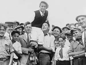 Admiration Prints: Golfer Carried Aloft by Caddies