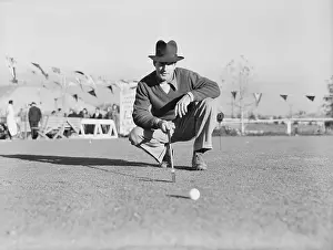 Squatting Prints: Golfer Harry Cooper on Golf Course
