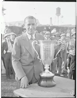 Trophy Prints: Golfer Leo Diegel Holding the Pacific Coast Cup