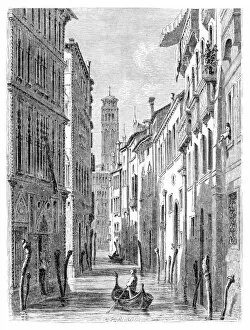 Venice Gallery: Gondola in Venice engraving 1875