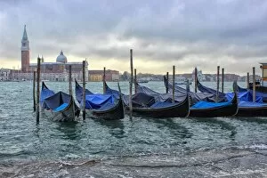 Images Dated 11th November 2014: Gondolas on flooded waterfront, Venice
