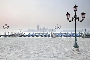 Images Dated 21st November 2012: Gondolas and San Giorgio Maggiore at back, from St Marks Square, Venice, Venezien, Italy