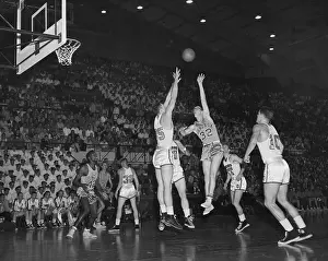 Prints of An Oregon State basketball player tries to block a Gonzaga player's shot during a match, circa 1956. (Photo by Bill Reasons/FPG/Archive Photos/Getty Images) Courtside Vibes: Stunning Basketball Prints: Gonzaga vs Oregon State