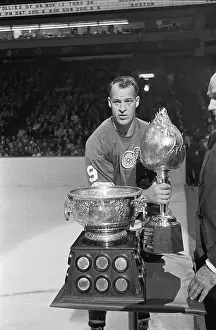 Gordie Howe With Personal Trophies