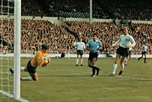 Prints of (Original Caption) Kicking Through History:Iconic Soccer Moments: Gordon Banks Playing in World Cup Soccer Championship