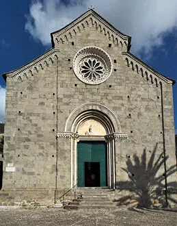Fishing Village Collection: Gothic Style Facade Of Saint Peters Church, Corniglia, Cinque Terre National Park, Northern Italy