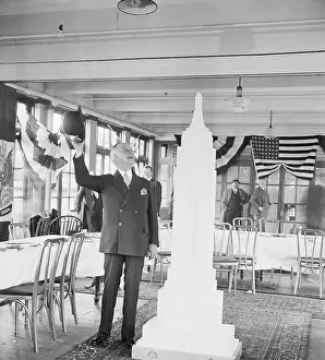 Former Governor Alfred Smith with Empire State Building Model