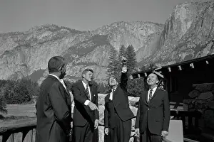 Udall Prints: Governor Brown Pointing at Mountains