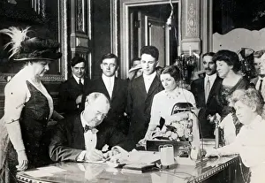 Illinois Prints: Governor Dunne and Wife as He Signs Voting Bill for Women