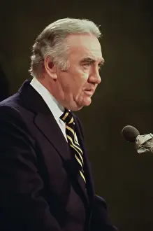 Governor Hugh Carey at Microphone