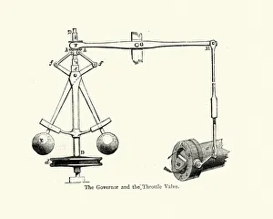 Images Dated 9th April 2019: Governor and throttle valve of a steam engine