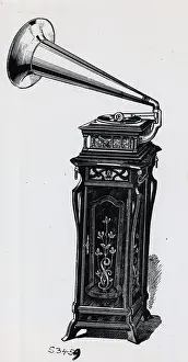 Record Player Prints: Gramophone On Ornate Stand, Woodcut 1913