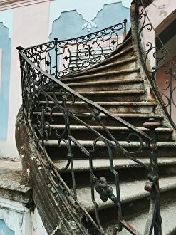 Railing Collection: Grand abandoned old stairs in Cesky Krumlov