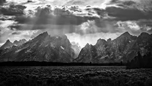 Clouds Collection: Grand Teton Mountain Range in Black and White