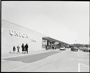 Groceries Prints: Grand Union Store at a Shopping Center