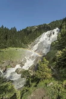 Images Dated 30th June 2012: Grawa waterfall at the Wild Water Way, with rainbow, Grawa Alm, mountain pasture, Stubai Valley