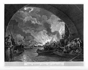 Great Fire of London, English Victorian Engraving, 1806