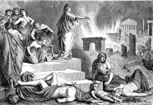 The Great Fire of Rome was a city fire that broke out on the night of 18-19 July in 64 AD, Italy, History of Ancient Rome, Roman Empire, digitally restored reproduction from a 19th century original