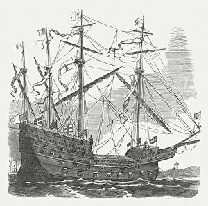 Sailing Ship Gallery: Great Harry, english war ship under Henry VIII, published 1880