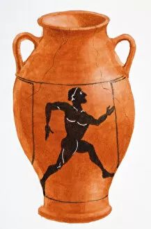 Images Dated 11th January 2007: Greek black figure pot with illustration of a running man