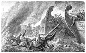 Images Dated 19th July 2017: Greek fire against the Arabs in Constantinople, 7th cebntury