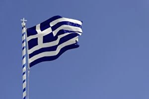 Images Dated 10th October 2014: Greek Flag, Thira, Santorin, Cyclades, Greece