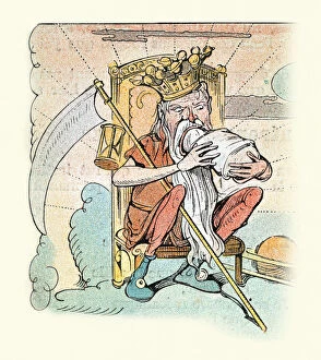 Greek mythology the Titan Cronus on his throne devouring one of his children