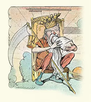Greek mythology the Titan Cronus on his throne devouring one of his children