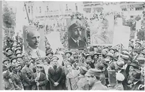 Rally Prints: Greek Rally Goers with Large Posters of Their New Leaders