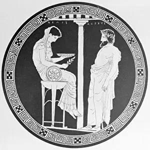 Greek Text Prints: Greek Red-figure Painting of King Aigeus Consulting the Priestess Pythia at Delphi