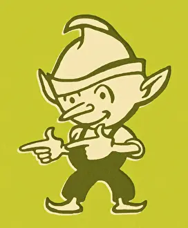 Green Background Prints: Green Elf Making Hand Gesture
