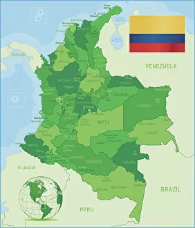 National Flag Gallery: Green Map of Colombia - states, cities and flag
