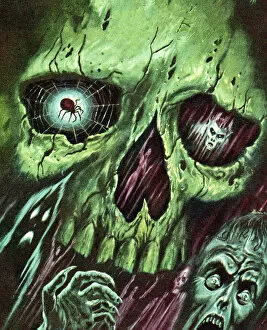 Images Dated 10th April 2013: Green Skull With Monsters and Zombies
