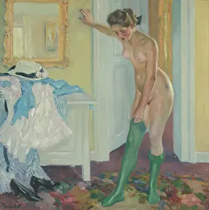 Young Woman Prints: The Green Stockings
