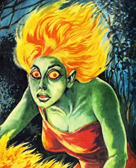 Facial Prints: Green Woman With Flame Hair