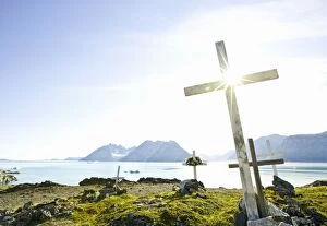 Images Dated 10th August 2007: Greenland, Tasiilaq, cemetery with white wooden crosses