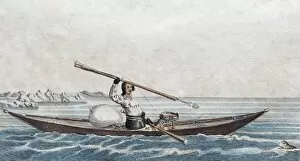 Images Dated 28th July 2018: Greenlandic kayak, hand-colored copper engraving from Friedrich Justin Bertuch picture