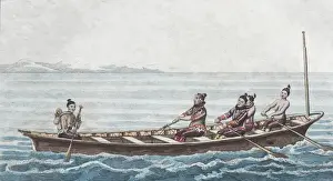 Greenlandic winter boat, hand-colored copper engraving from Friedrich Justin Bertuch