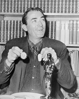 Breakfast Prints: Gregory Peck Breakfasting with His Oscar