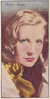 Prints of Collectible tobacco or cigarette card, Famous Film Stars, published in 1935 by Carreras Cigarettes depicting 1930s Hollywood movie stars in promotional studio portraits Timeless Elegance: The Iconic Greta Garbo Collection: Greta Garbo, Famous Film Stars series, collectible tobacco card, 1935