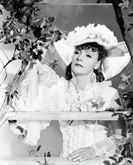 Lace Prints: Greta Garbo In Lacy Dress By A Fence;Mov