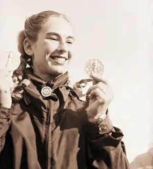 Skiing Prints: Gretchen Fraser Showing Olympic Medals