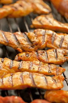 Nourishment Collection: Grilled meat, marinated turkey breast on a grill