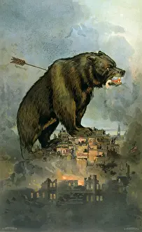 Grizzly bear over San Francisco, 1906