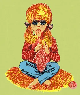 Facial Expre Prints: Groovy Girl Knitting
