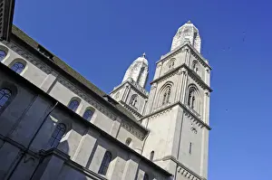 Churchtowers Prints: Grossmuenster church, Zurich, Switzerland, Europe
