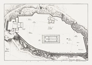 Athens Greece Collection: Ground plan of the Acropolis in Athens, lithograph, published c. 1830