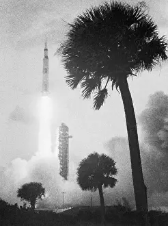 Ground View of Saturn V Rocket Taking Off
